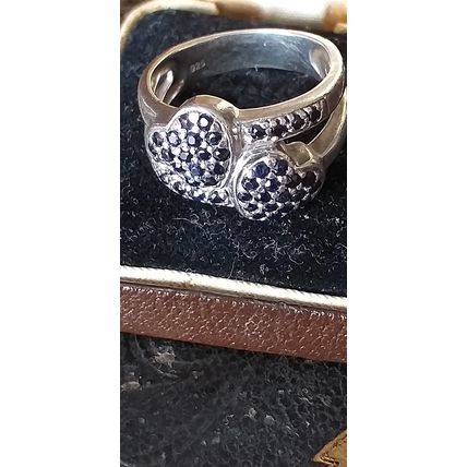 Antique Vintage 1940-s Sapphires Sterling Silver Ring Size UK N, US 6.5. Heavy!