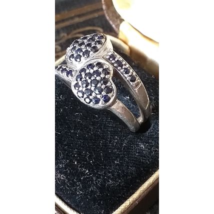 Antique Vintage 1940-s Sapphires Sterling Silver Ring Size UK N, US 6.5. Heavy!