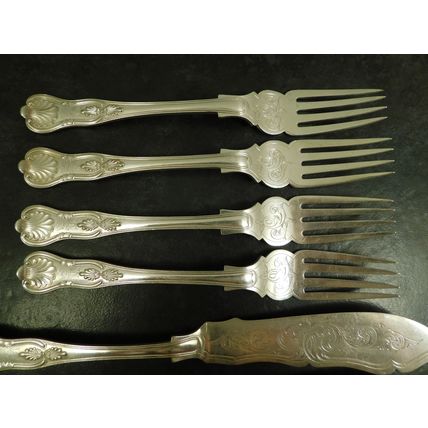 4 Pair Silver Plate Fish Knives & Forks Bearing Queen Victorias Cypher Wilkinson