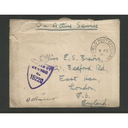 GB 1945 Field Post Office Cover With Censor And Original Contents To London E6