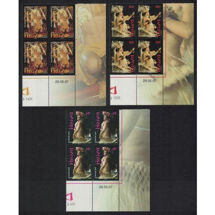 Fr. Polynesia Dancers Heiva 2007 3v Corner Blocks of 4 Date 2007 MNH