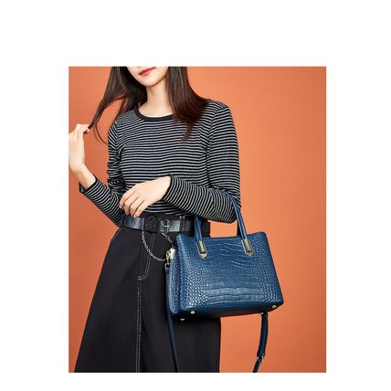Genuine Leather Women Shoulder Handbags Tote Bag Blue