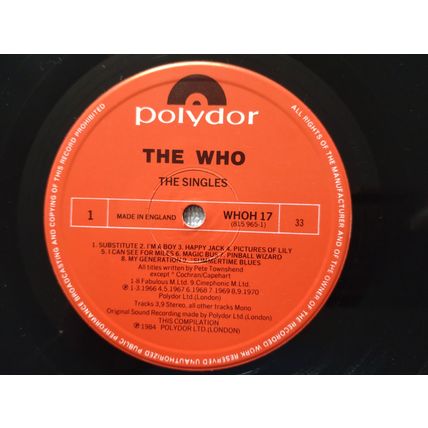 THE WHO – THE SINGLES - 12" ALBUM