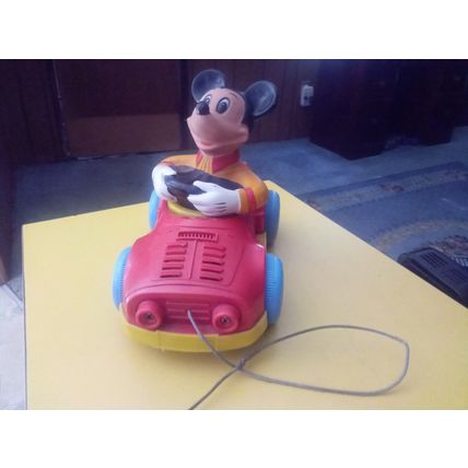 Old Vintage Walt Disney Kohner Mickey Mouse Pull Car Working Condition 1973