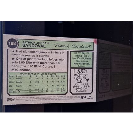PATRICK SANDOVAL 2023 TOPPS HERITAGE BASEBALL CARD #198