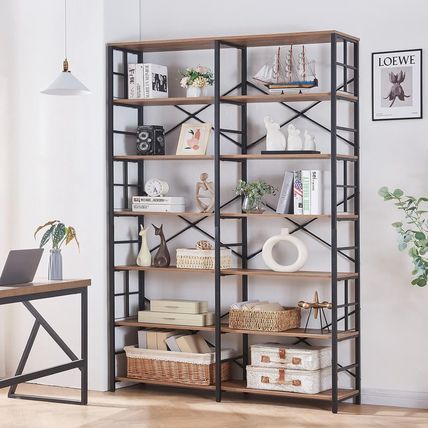 HOMISSUE Bookshelf, Industrial Double Wide 7-Tier Bookshelves, 84" Tall Bookcase