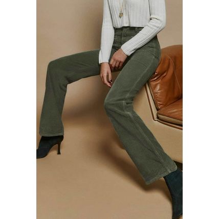Green High Waist Square Pockets Corduroy Pants