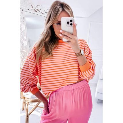 Russet Orange Drop Shoulder Crew Neck Loose Sweatshirt