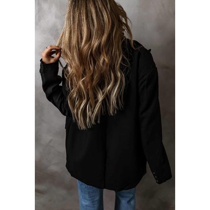 Black Lapel Flap Pocket Buttoned Blazer