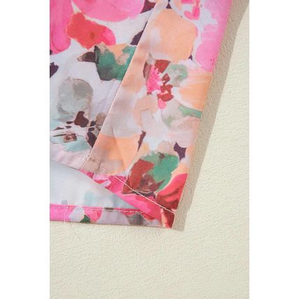 Red Floral Print Ruffled Stitch Buttoned Loose Fit Shirt