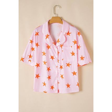 Pink Stars Short Sleeve Shirt and Shorts Bamboo Pajama Set