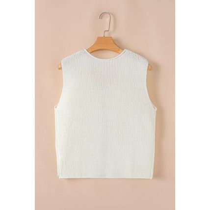 Beige Lace-up Front V Neck Sweater Vest