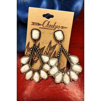 White Turquoise Inlay Cut Out Western Dangle Earrings