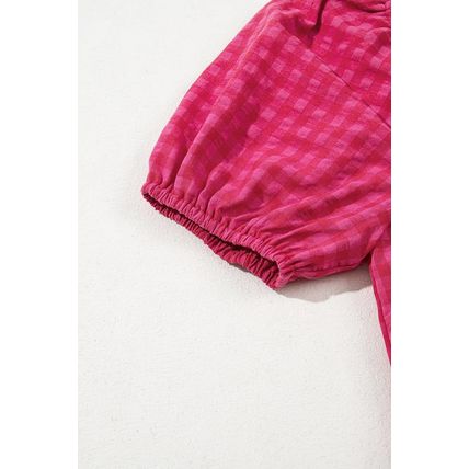 Rose Ginham Check Bubble Sleeve Ruffled Maxi Dress