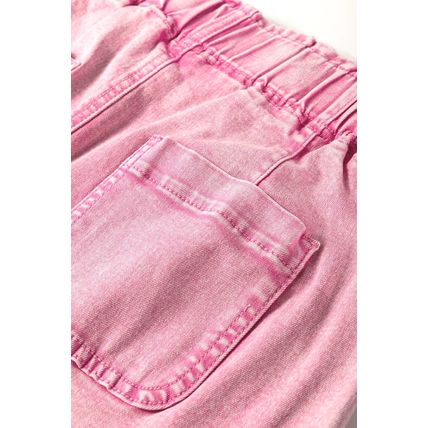Strawberry Pink Elastic High Waisted Denim Shorts