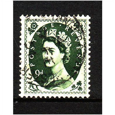 GREAT BRITAIN 1952 SG526 QEII TUDOR 9d BRONZE GREEN FINE USED #2