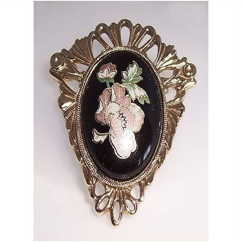 Brooch #005 ornate gold metal enamel flower 1.5 inch costume fashion jewelry