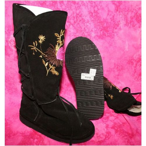 Karen Millen Black Embroidered Suede Boots Size 36 euro 3.5 uk Womens