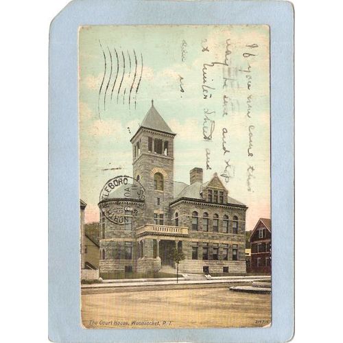 Rhode Island Woonsocket Postcard The Court House Street Scene~1246