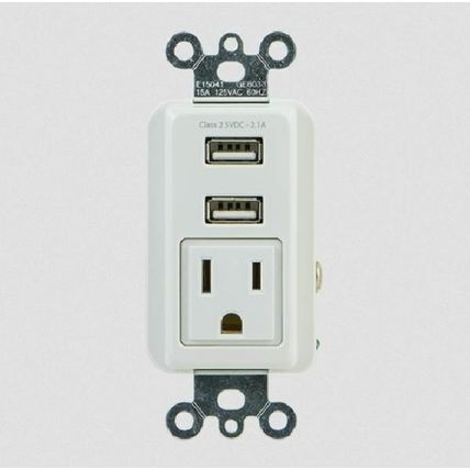 GE 2 USB + 1 AC In-Wall Receptacle - White