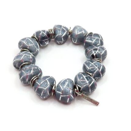 Grey & Silver Pattern Beaded Stretch Bracelet Christmas Gift Ladies Jewellery