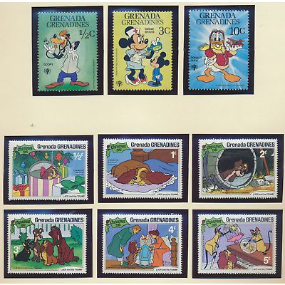 Grenada Grenadines Stamps, 5 Disney Short Sets, Mint Never Hinged
