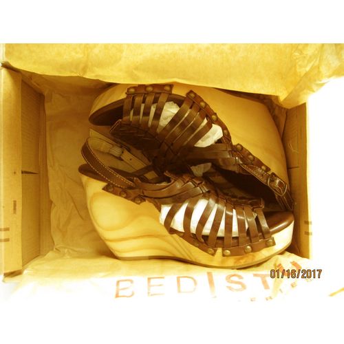 New Bed Stu Womens Esther Brown Leather Wedge Heels Size 8.5 M