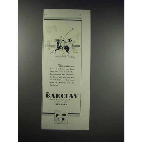1931 The Barclay Hotel Ad - Polo Draws Its Galleries