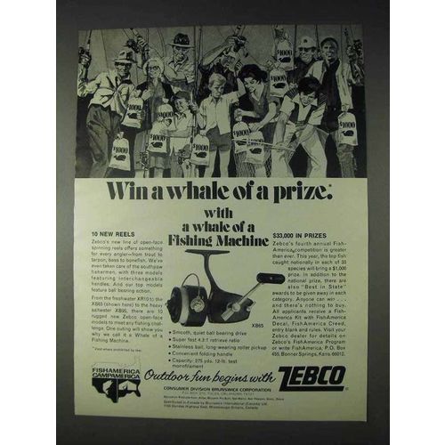 1972 Zebco XB65 Fishing Reel Ad - Whale of a Prize