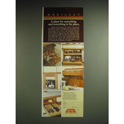 1985 Merillat Kitchen Cabinets Ad - A place for everything and everything in