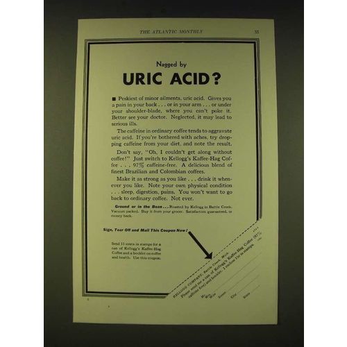 1933 Kellogg's Kaffee-Hag Coffee Ad - Nagged by Uric Acid?