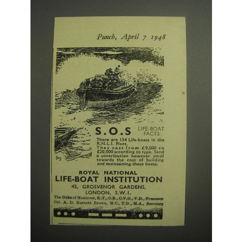 1948 Royal National Life-Boat Institution Ad - S.O.S. Life-boat facts
