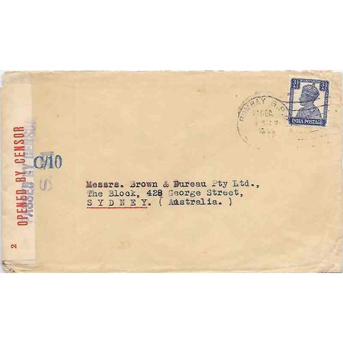 India Military Forces, 1940, Bombay to Australia Double Censor