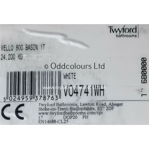 Twyford Vello 80cm 1TH Basin VO4741WH