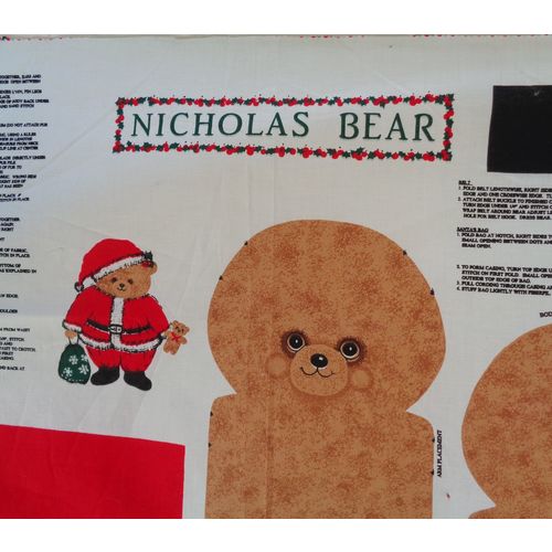 Nicholas Bear Doll Panel Fabric Material Sewing Crafting