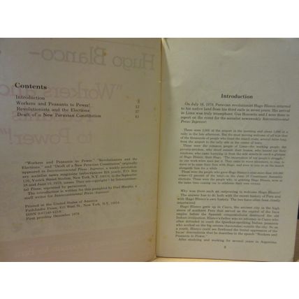 "WORKERS AND PEASANTS TO POWER!" by Hugo Blanco 1968 USA pamphlet Peru politics=
