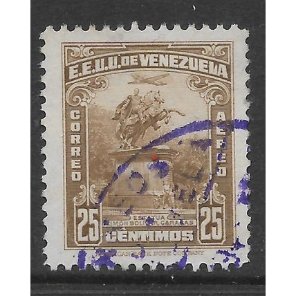 VENEZUELA 1940 STATUE OF BOLIVAR AT CARCACAS 25c BROWN SG 631 FINE USED#