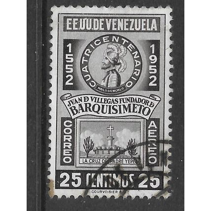 VENEZUELA 1952 ANNIV OF BARQUISIMENTO 25c BLACK SG 1123 FINE USED#