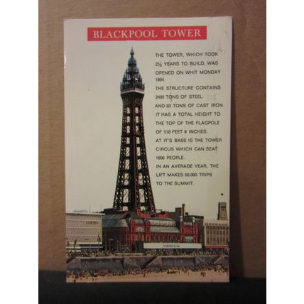BLACKPOOL TOWER, LANCASHIRE used postcard by Bamforth black triangle 1983 pm =