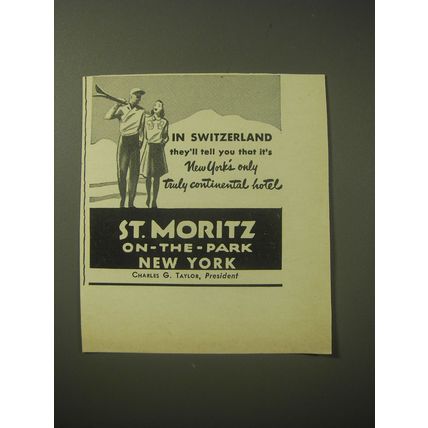 1948 St. Moritz On-The-Park Hotel Ad - In Switzerland they'll tell you