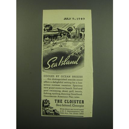 1949 The Cloister Resort Ad - Sea Island Cooled by Ocean Breezes
