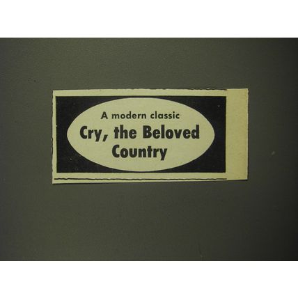 1949 Cry, The Beloved Country Book Advertisement - A Modern Classic