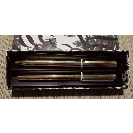 Metal Black Ballpoint Pens Gold Coloured in Black and White Box Morrisons