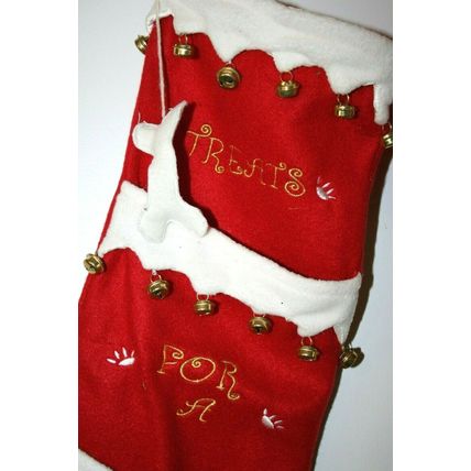 Set of 4 Dog Themed Christmas Stockings Paws Bells Dogs Bones Jingles & Joy