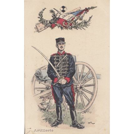 Canon Artillery Weapon French Soldier Old Francais Military Uniform Postcard