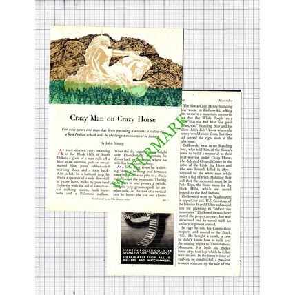 Korczak Ziolkowski Crazy Horse Monument South Dakota - 1956 Article