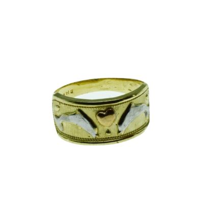 New Solid Real 14K Gold Lucky Two Dolphins and Heart Ring Band 4.4 Grams Size 9