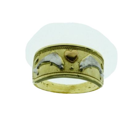New Solid Real 14K Gold Lucky Two Dolphins and Heart Ring Band 4.4 Grams Size 9