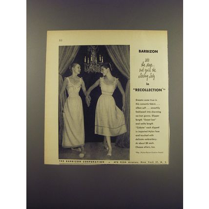 1956 Barbizon Night Gowns Ad - Barbizon sets the stage and you're Leading Lady