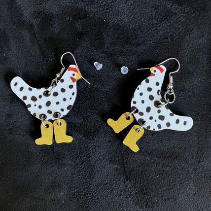 Earrings Hen Boots Design Dangle Earrings Wooden #563